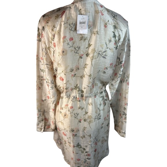 J Jill Linen Blend Sheer Floral Jacket Tunic Top M Barley Long Sleeve w/ Pockets - Picture 3 of 11